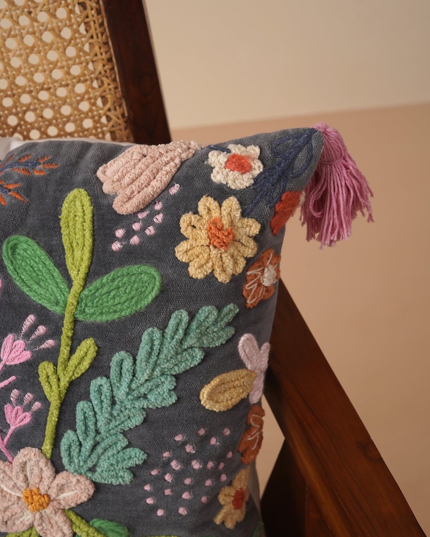 Spring Fest Embroidred Cushion Cover with tassels