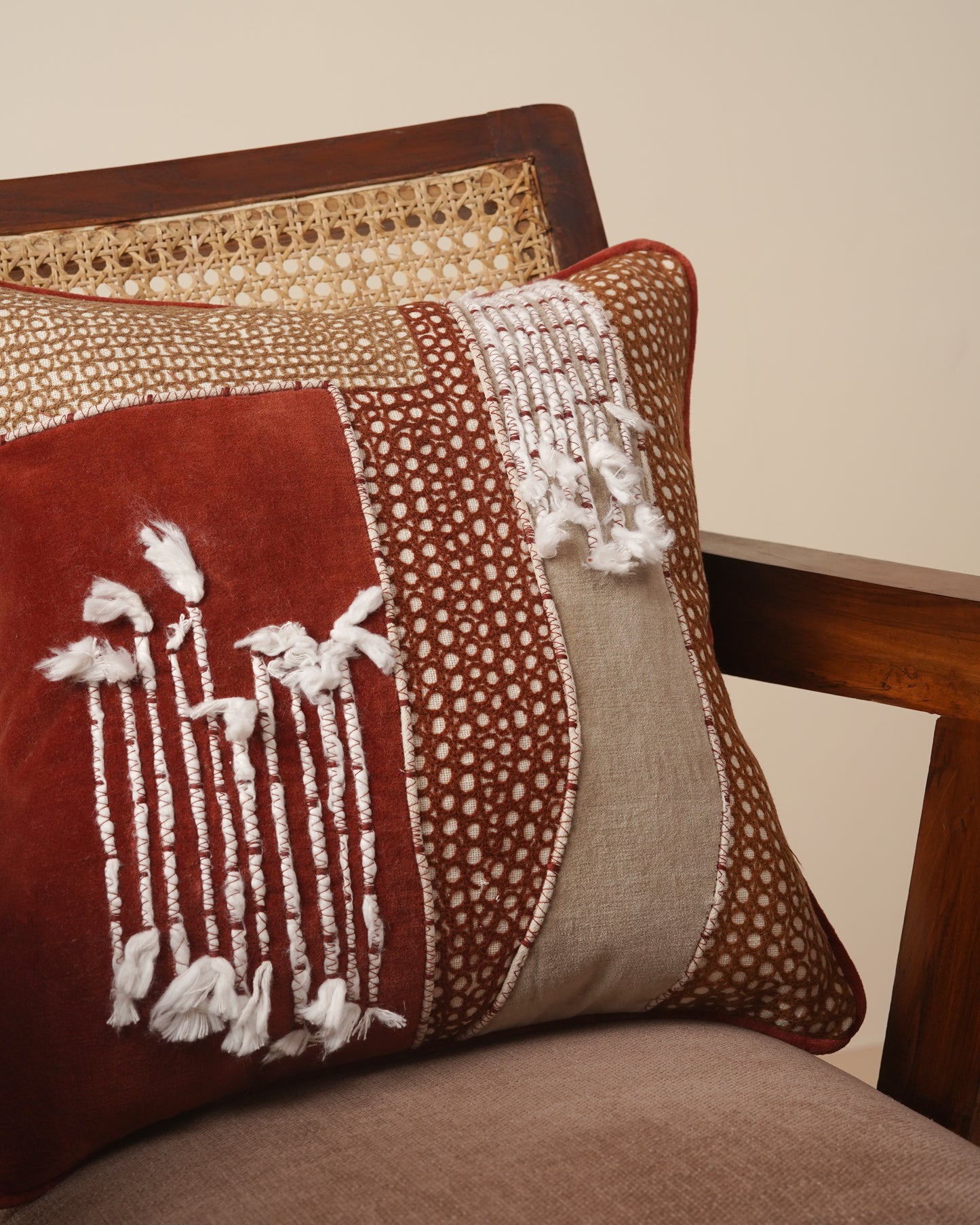Abstract Embroidered Cushion Cover