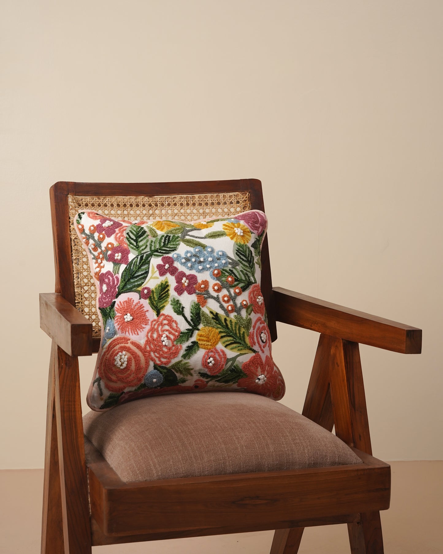 BlossomWeave Embroidered Cotton Cushion Cover