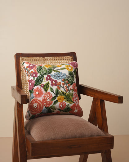 BlossomWeave Embroidered Cotton Cushion Cover