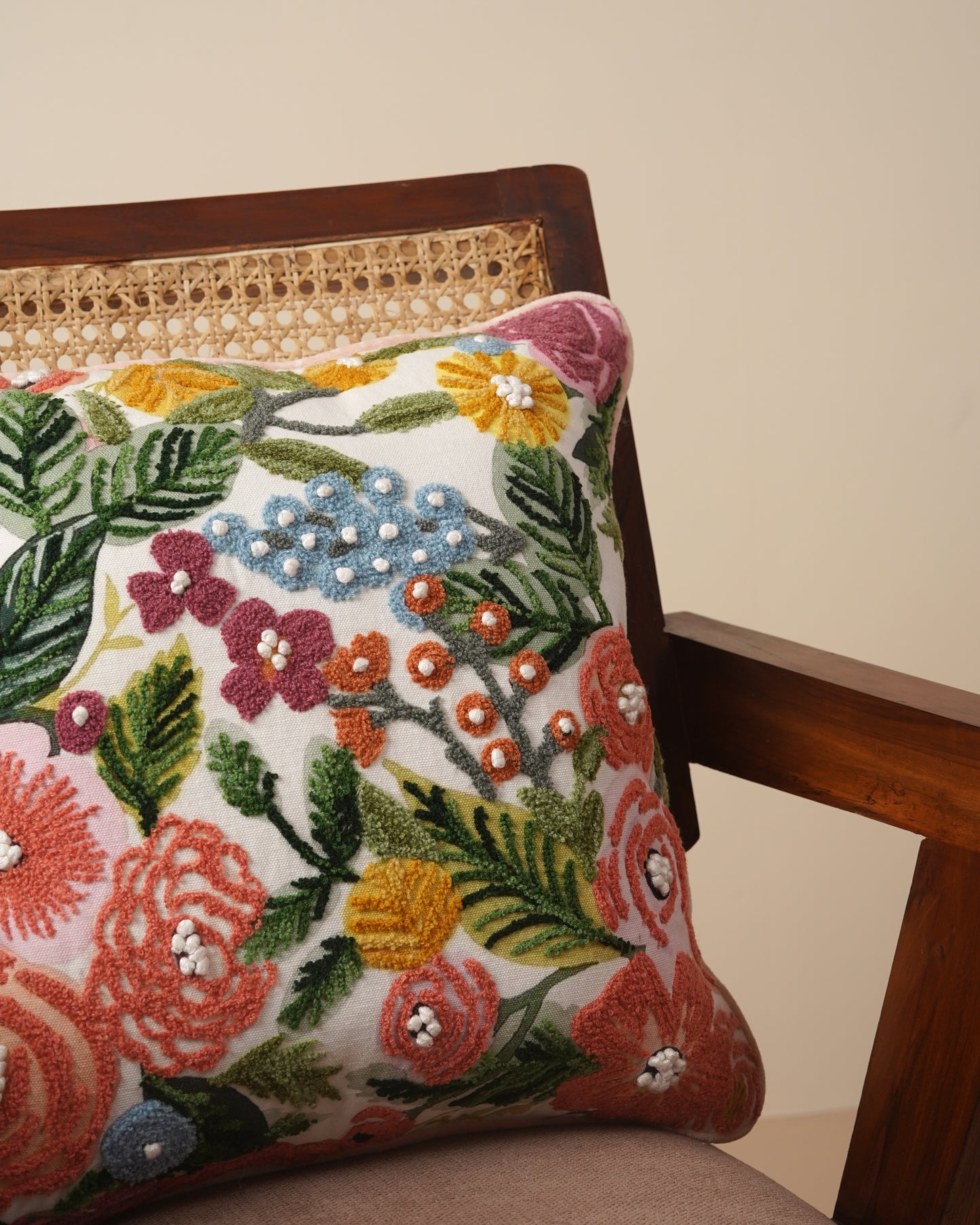 BlossomWeave Embroidered Cotton Cushion Cover