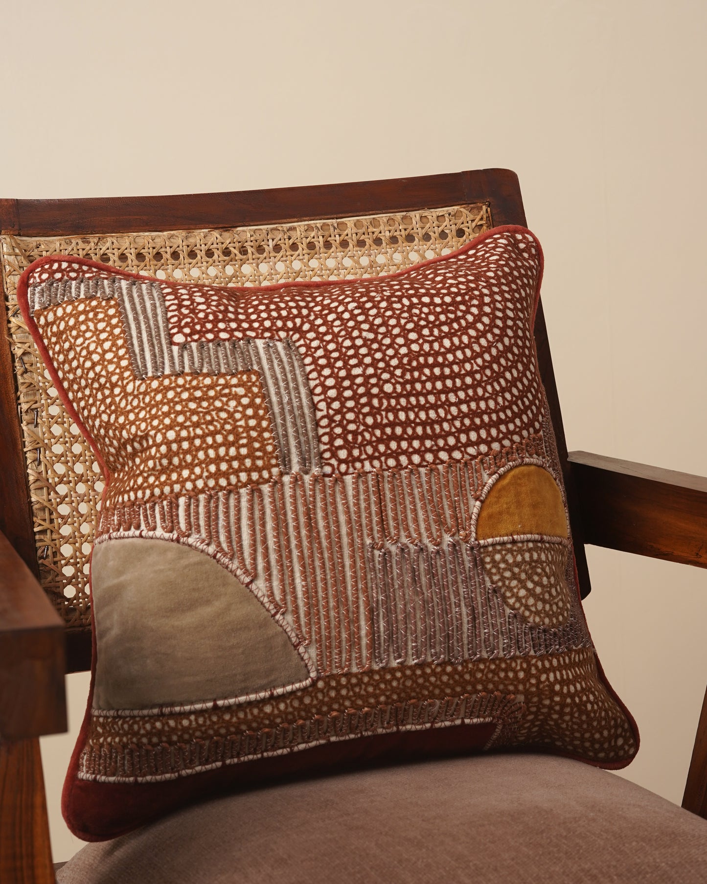 Rust Embroidred Cushion Cover
