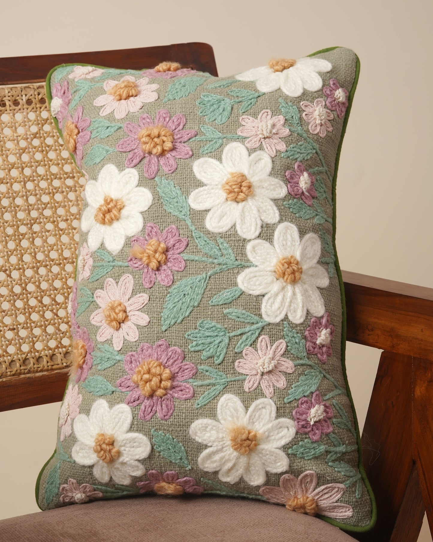 Floral Garden Embroidered cushion cover