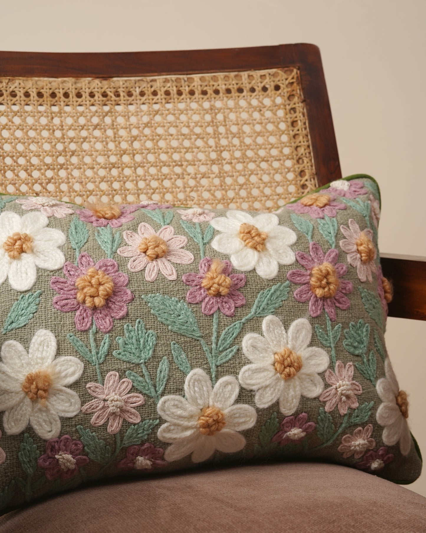 Floral Garden Embroidered cushion cover