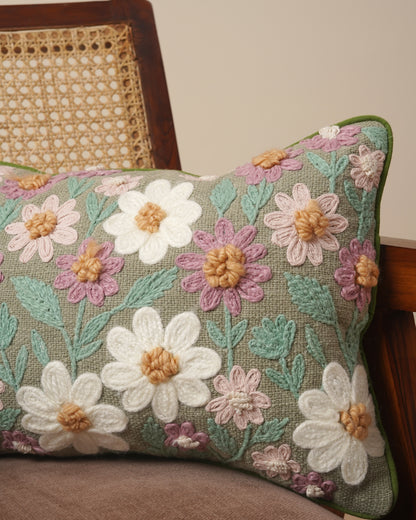 Floral Garden Embroidered cushion cover