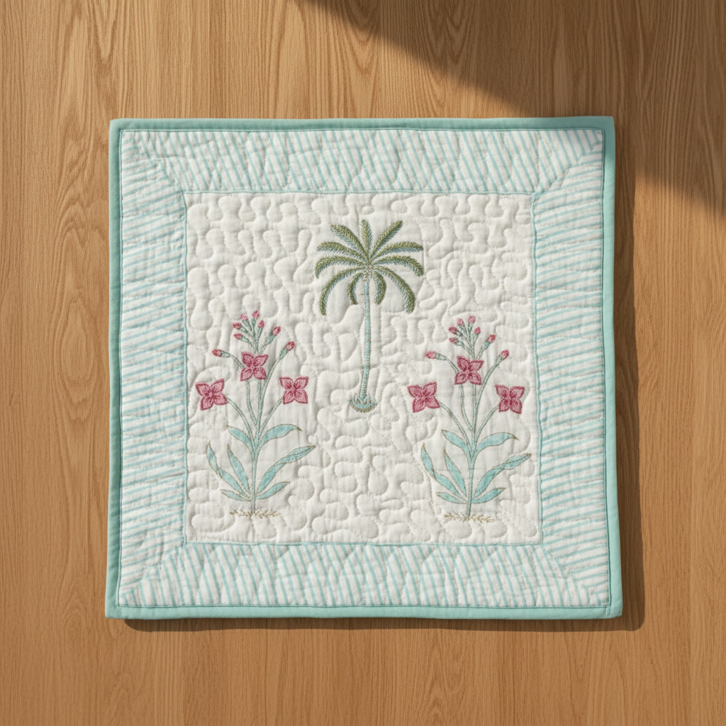 Palm Tree Handblock Cushion Cover (Set of 2)