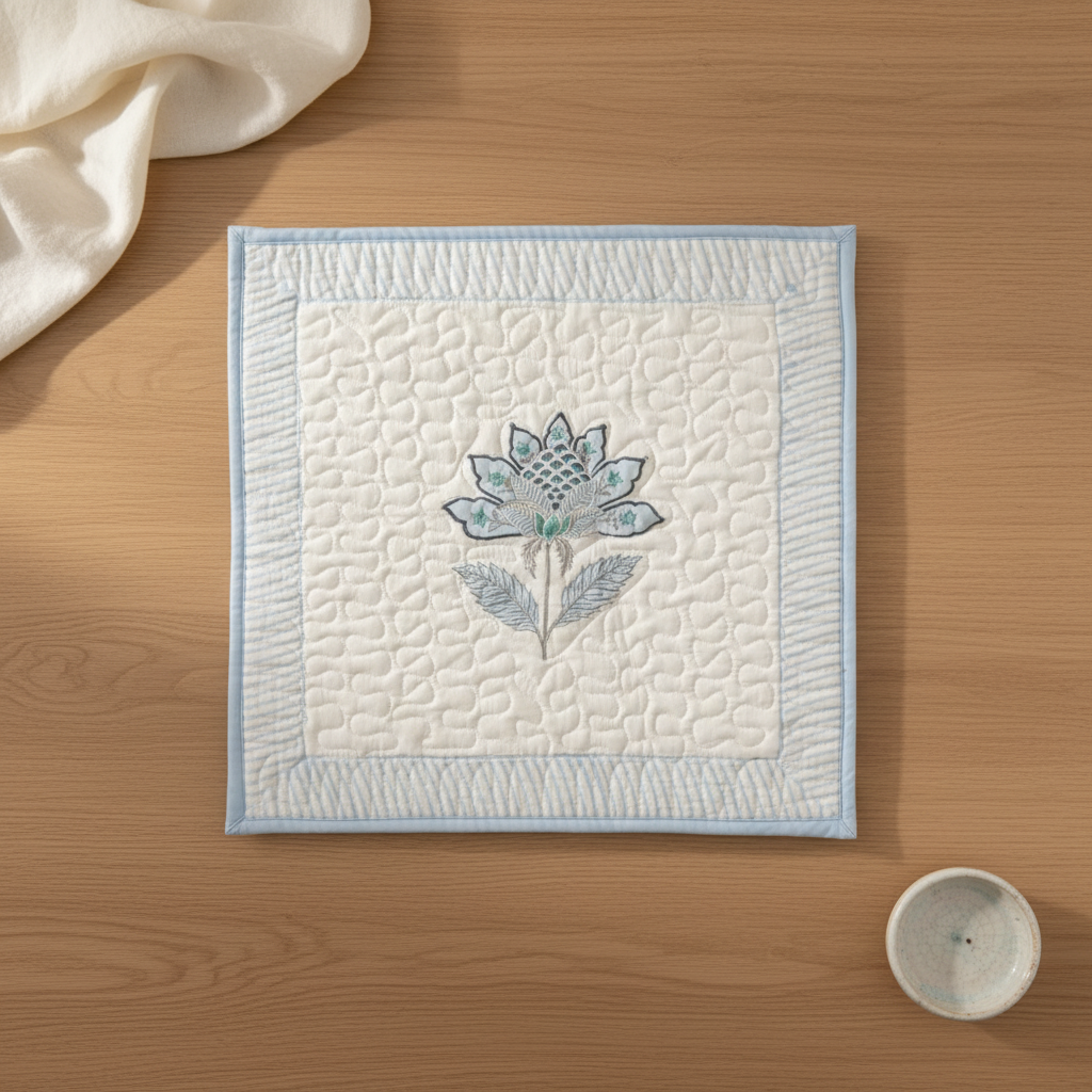 Petal Blue Handblock Cushion Cover (Set of 2)