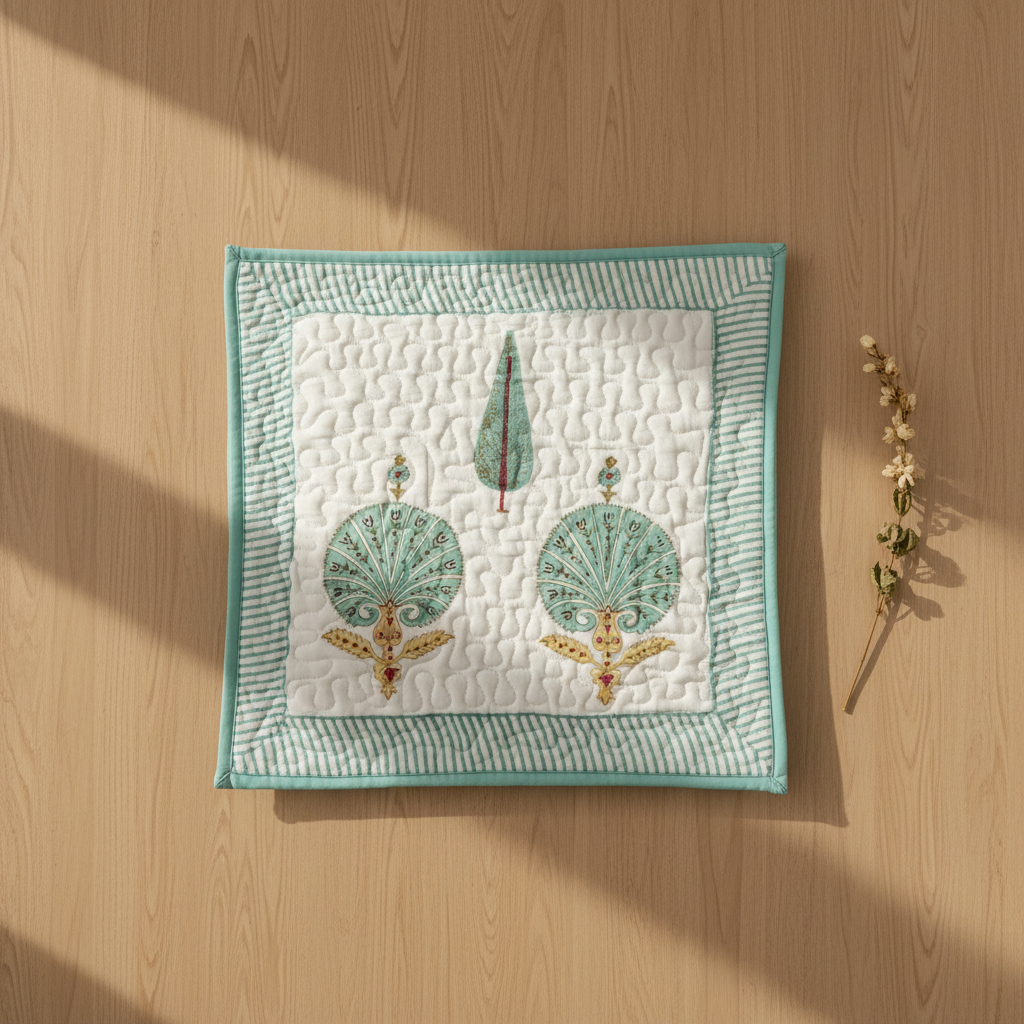 Peacock Handblock Cushion Cover (Set of 2)