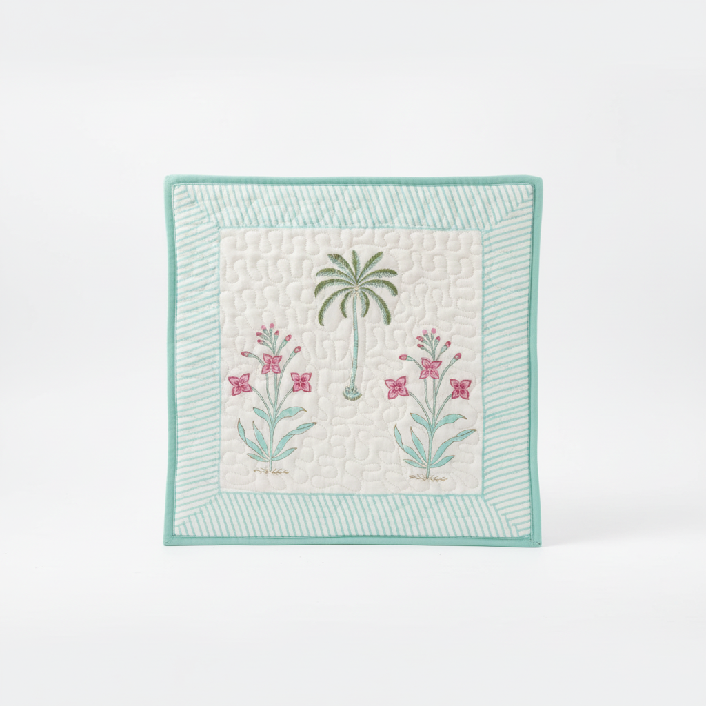 Palm Tree Handblock Cushion Cover (Set of 2)
