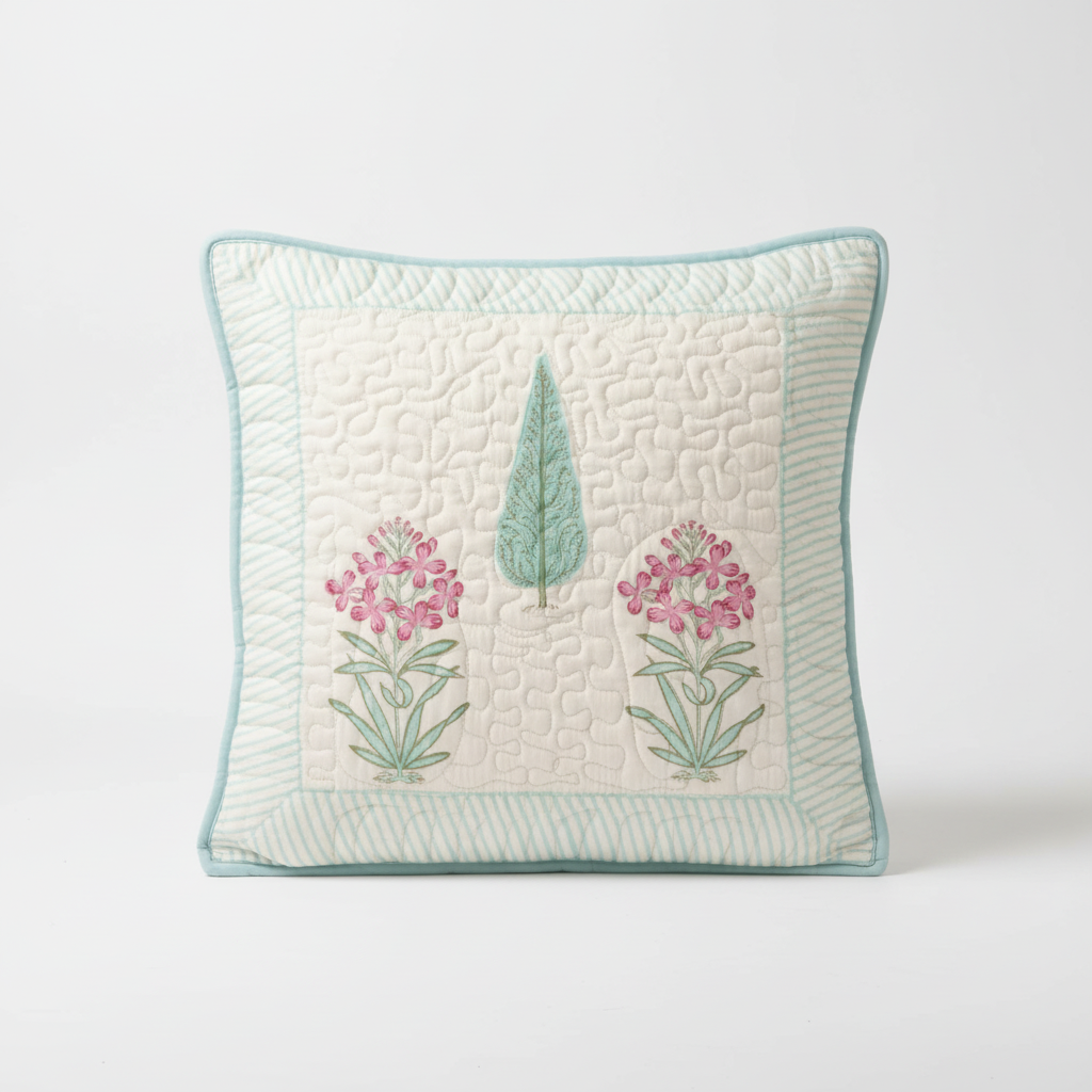 Powder Blue Handblock Cushion Cover (Set of 2)
