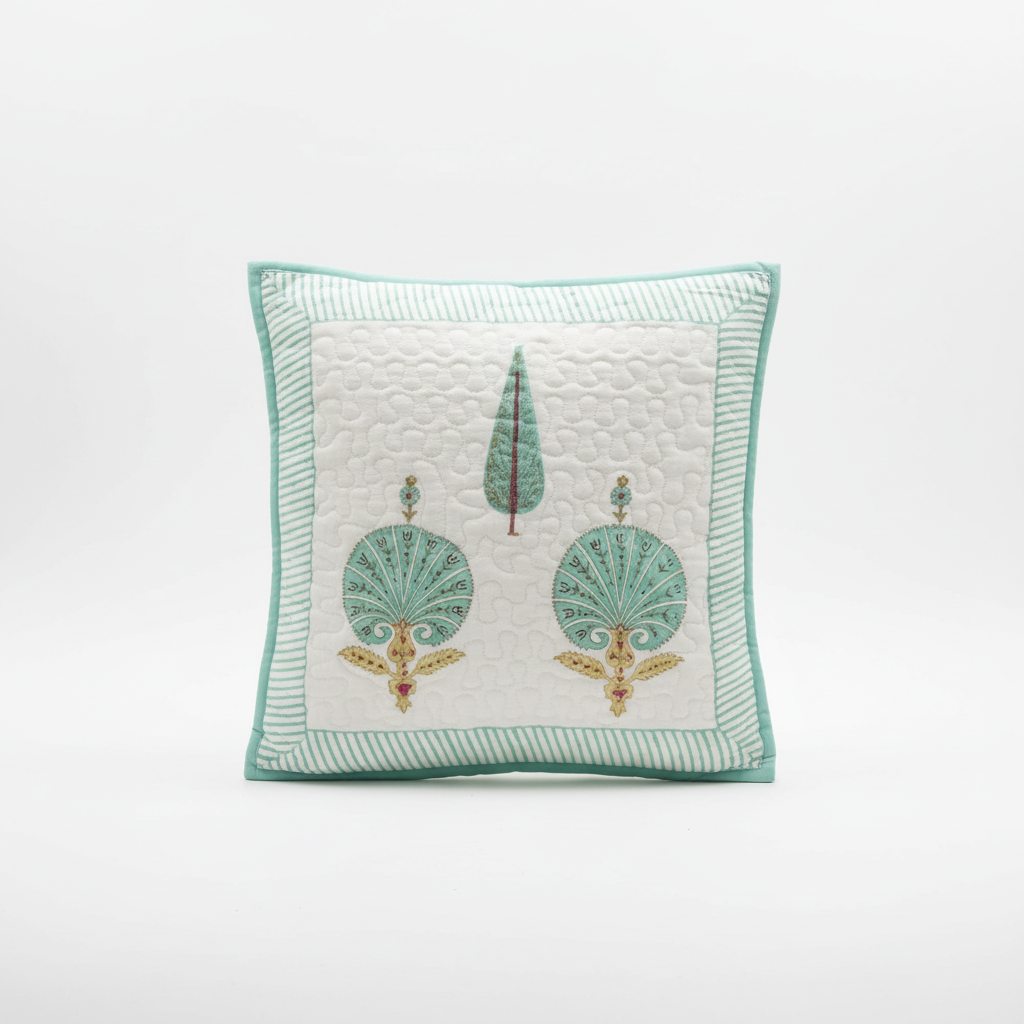 Peacock Handblock Cushion Cover (Set of 2)
