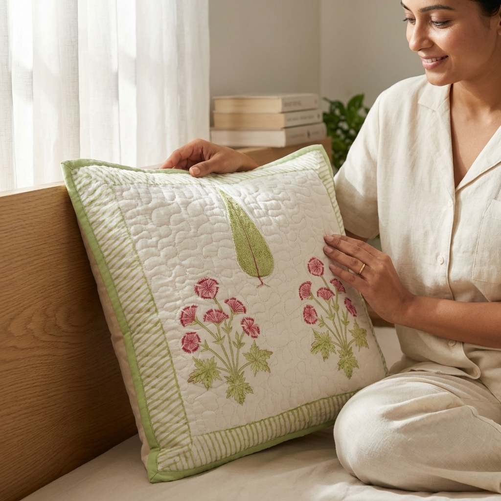 Leaf Handblock Cushion Cover (Set of 2)