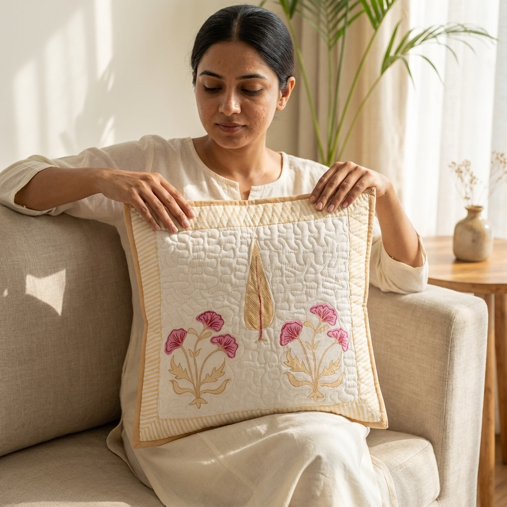 Apricot Hand block Cushion Cover (set of 2)