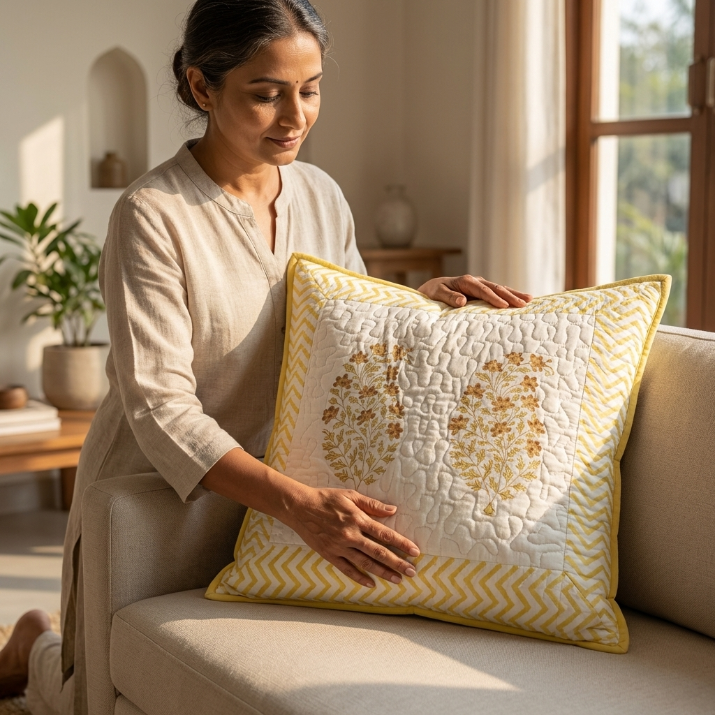 Lime Handblock Cushion Cover (Set of 2)