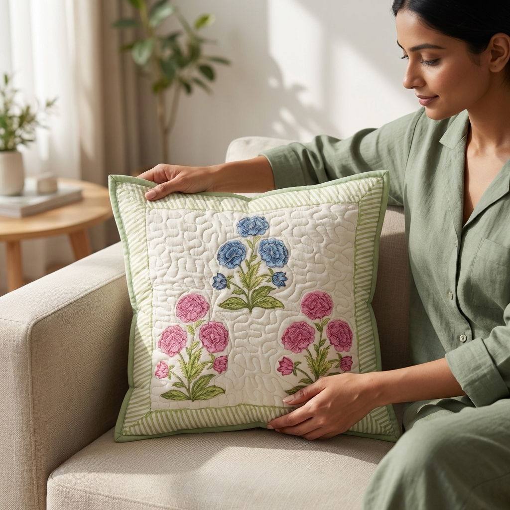 Garden Handblock Cushion Cover (Set of 2)