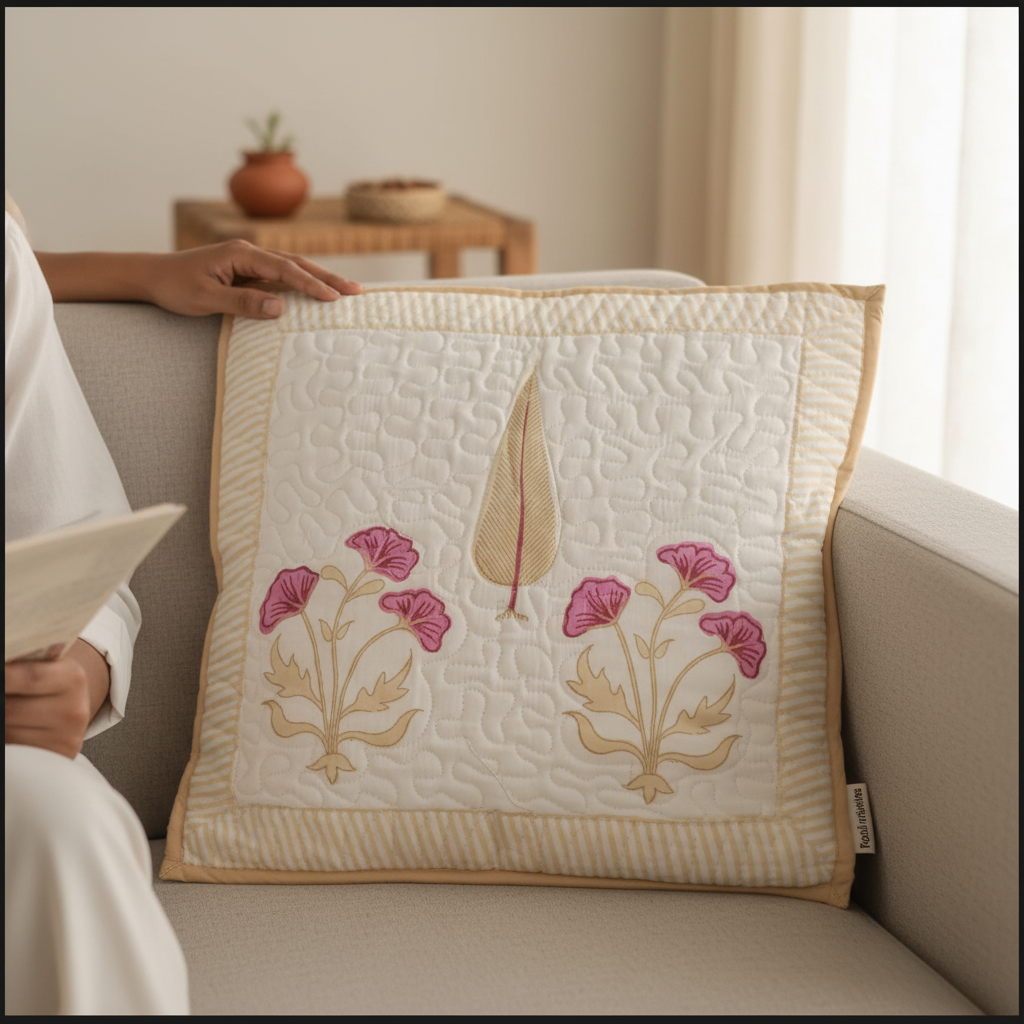 Apricot Hand block Cushion Cover (set of 2)