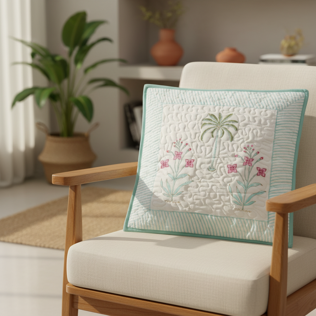 Palm Tree Handblock Cushion Cover (Set of 2)