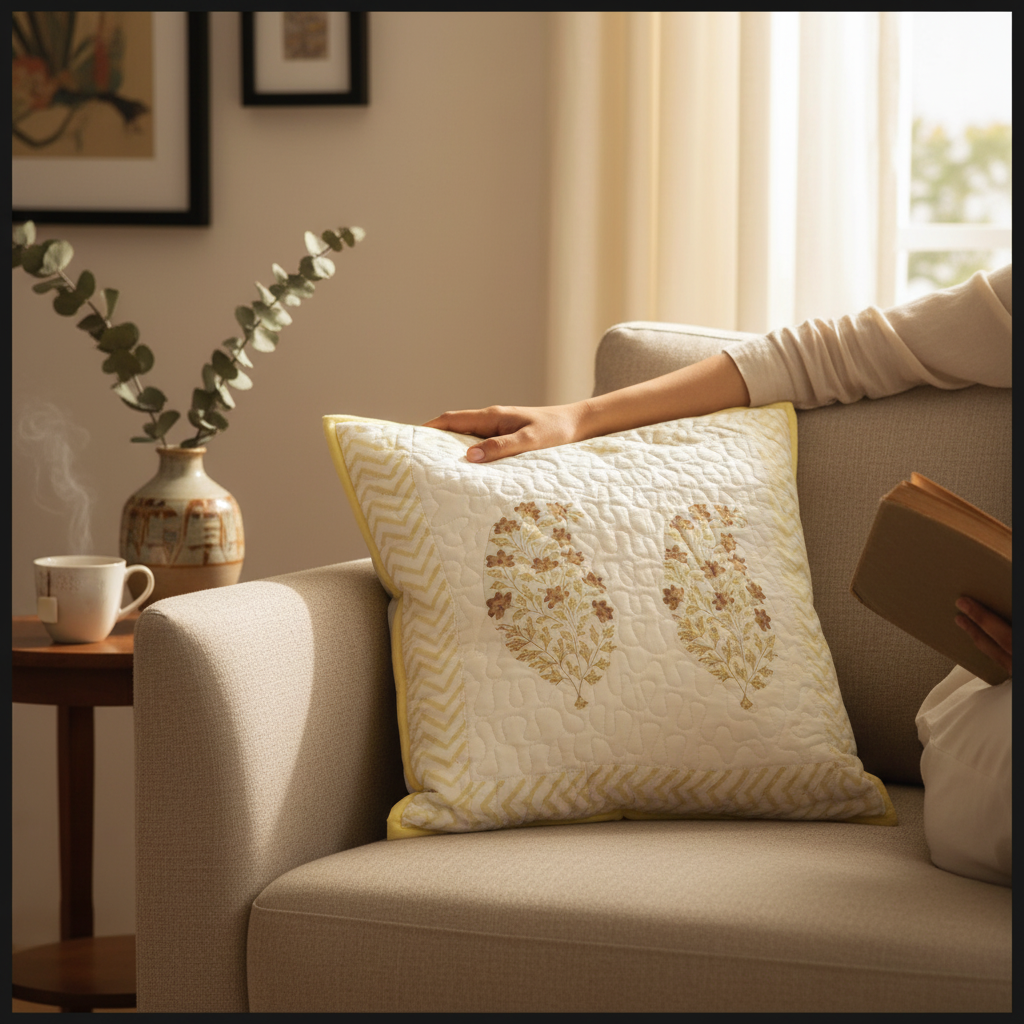 Lime Handblock Cushion Cover (Set of 2)