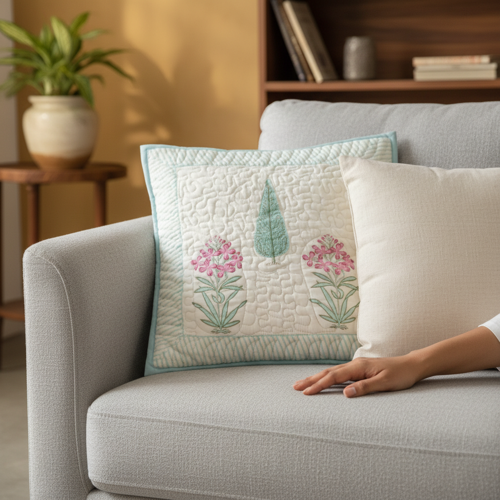 Powder Blue Handblock Cushion Cover (Set of 2)
