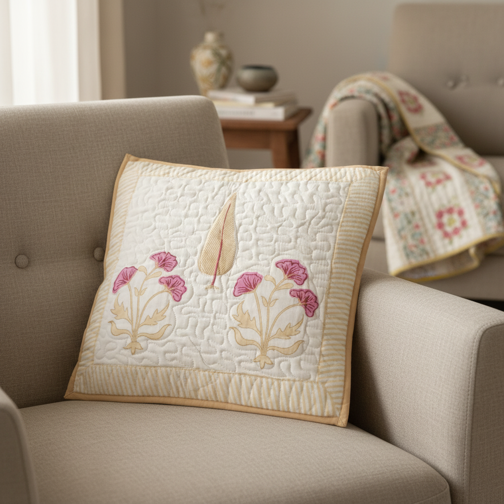 Apricot Hand block Cushion Cover (set of 2)