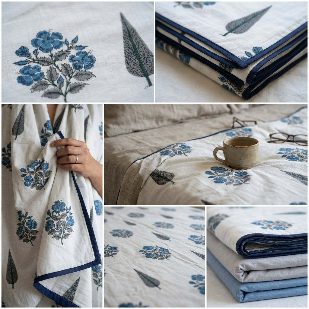 Indigo Bloom Mul Dohar (Double)