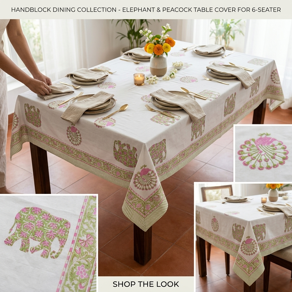 Hathi Mor Bagh Table Cover (6 Seater)