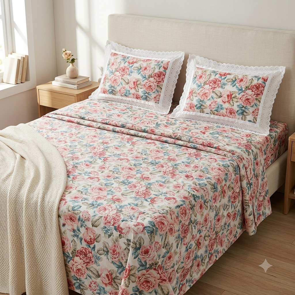Surkh Rose Bedsheet - King size Bedsheet