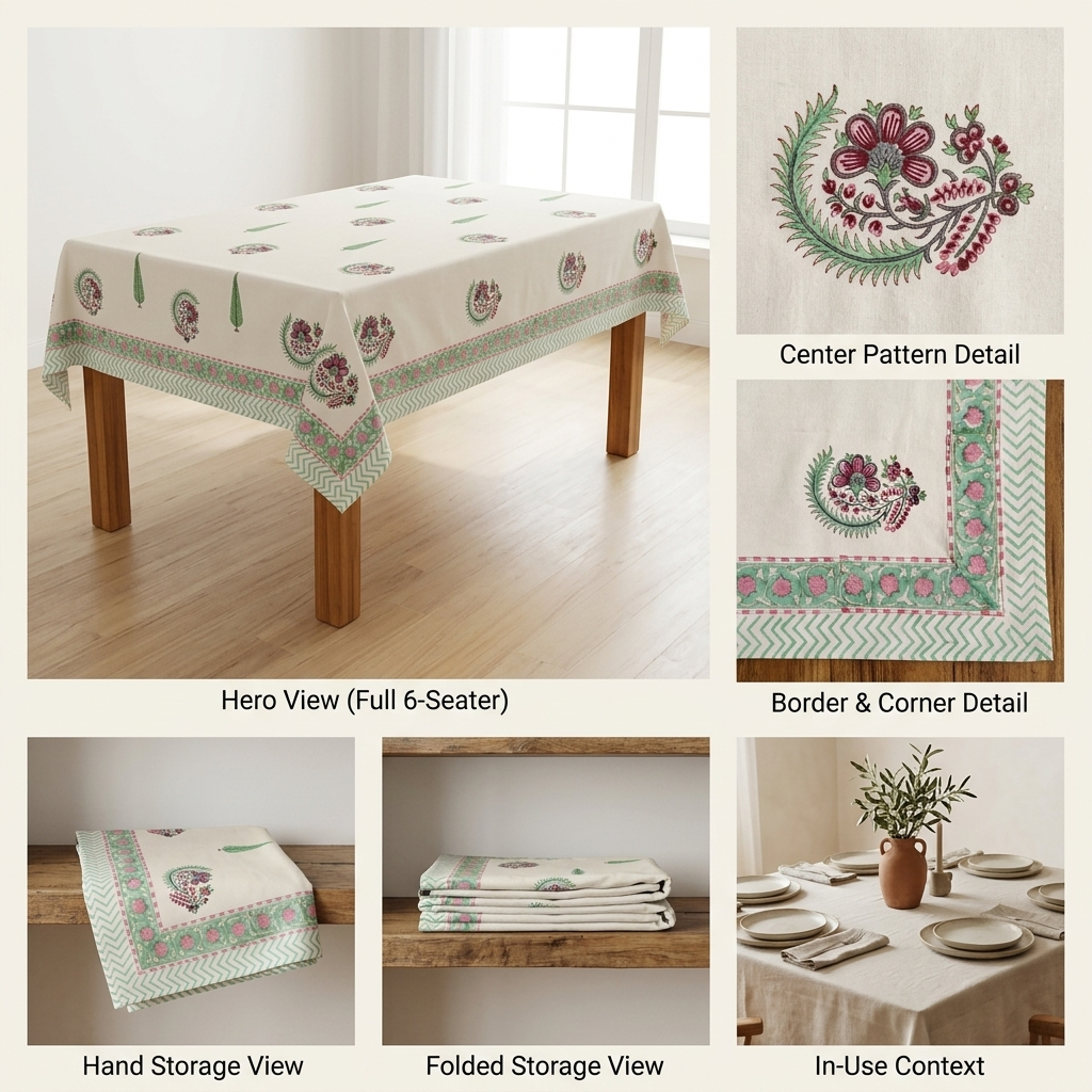 Gulabi Bagh Table Cover (6 Seater)