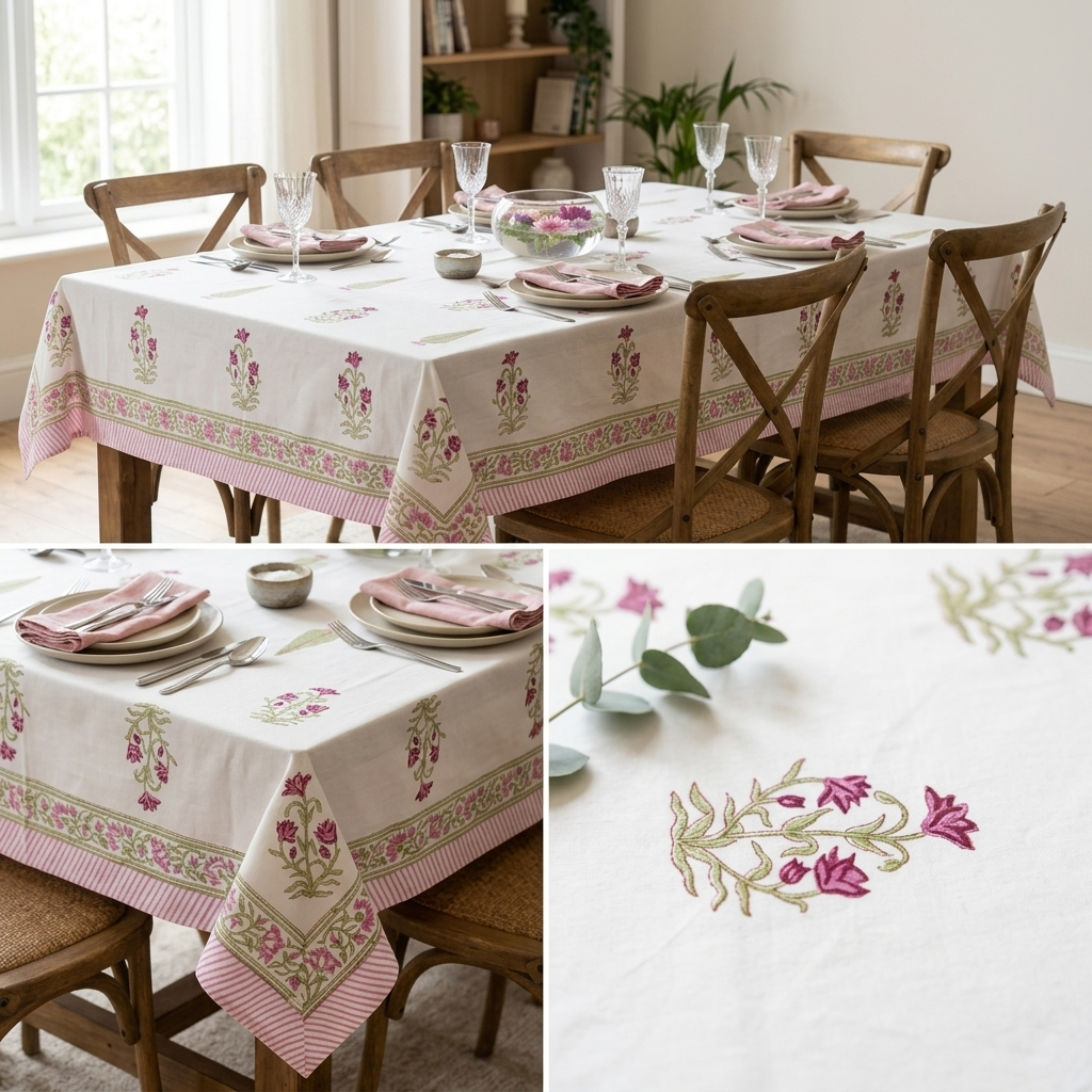 Gulabi Ghanti Table Cover (6 Seater)