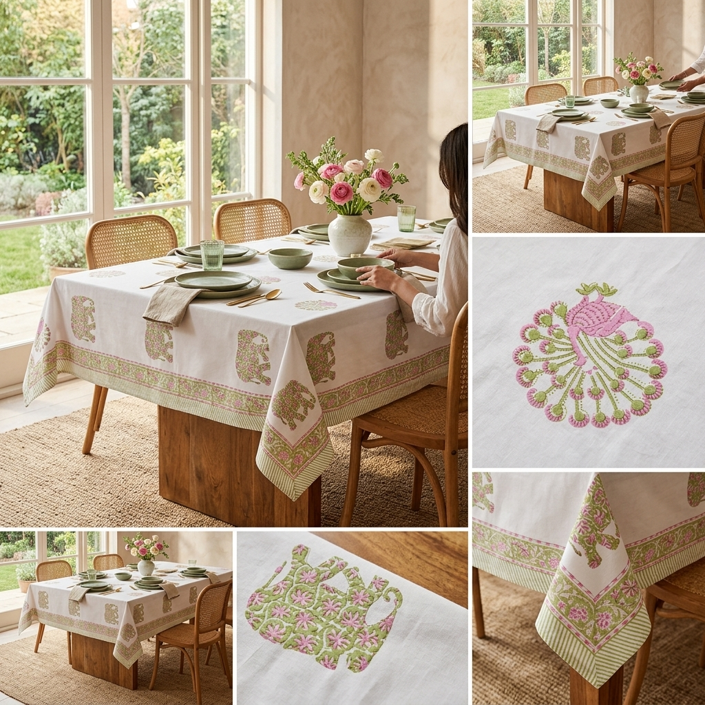 Hathi Mor Bagh Table Cover (6 Seater)