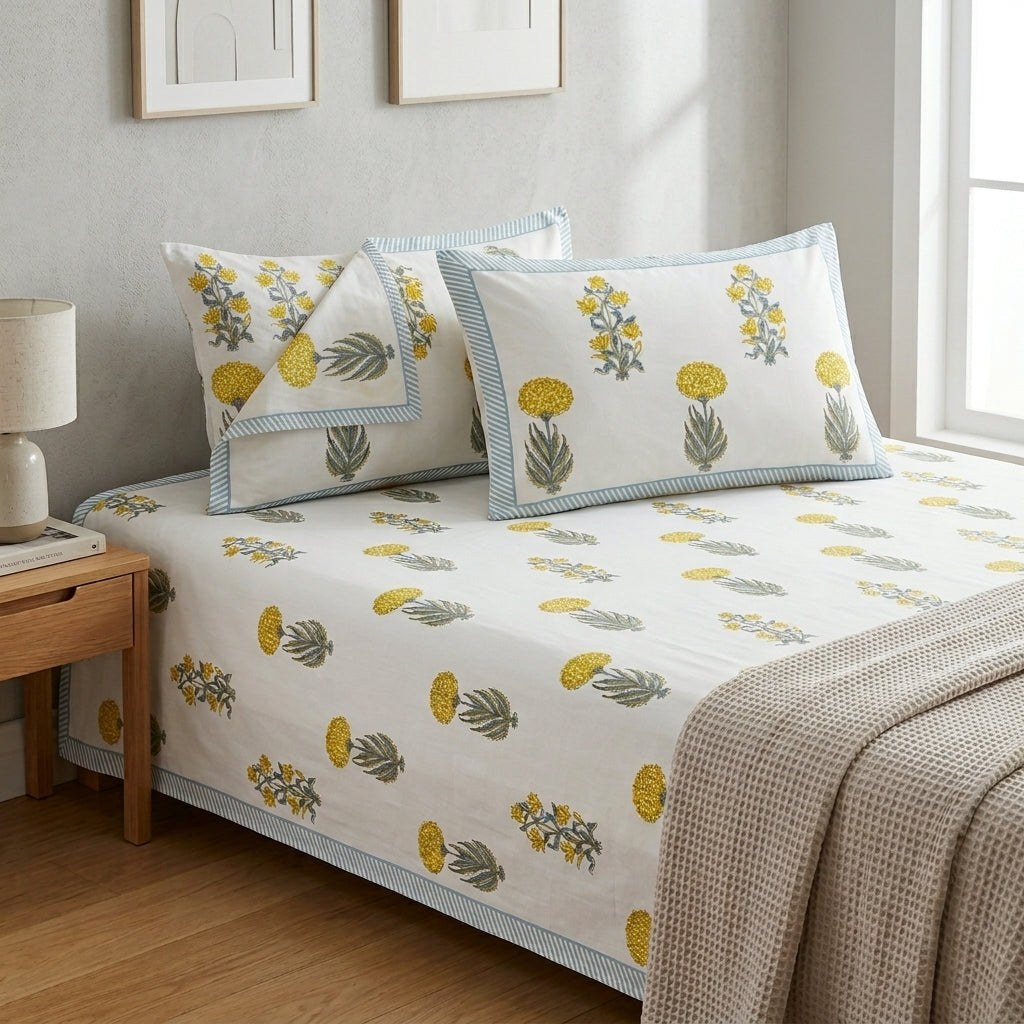 Yellow Marigold King Size Bedsheet
