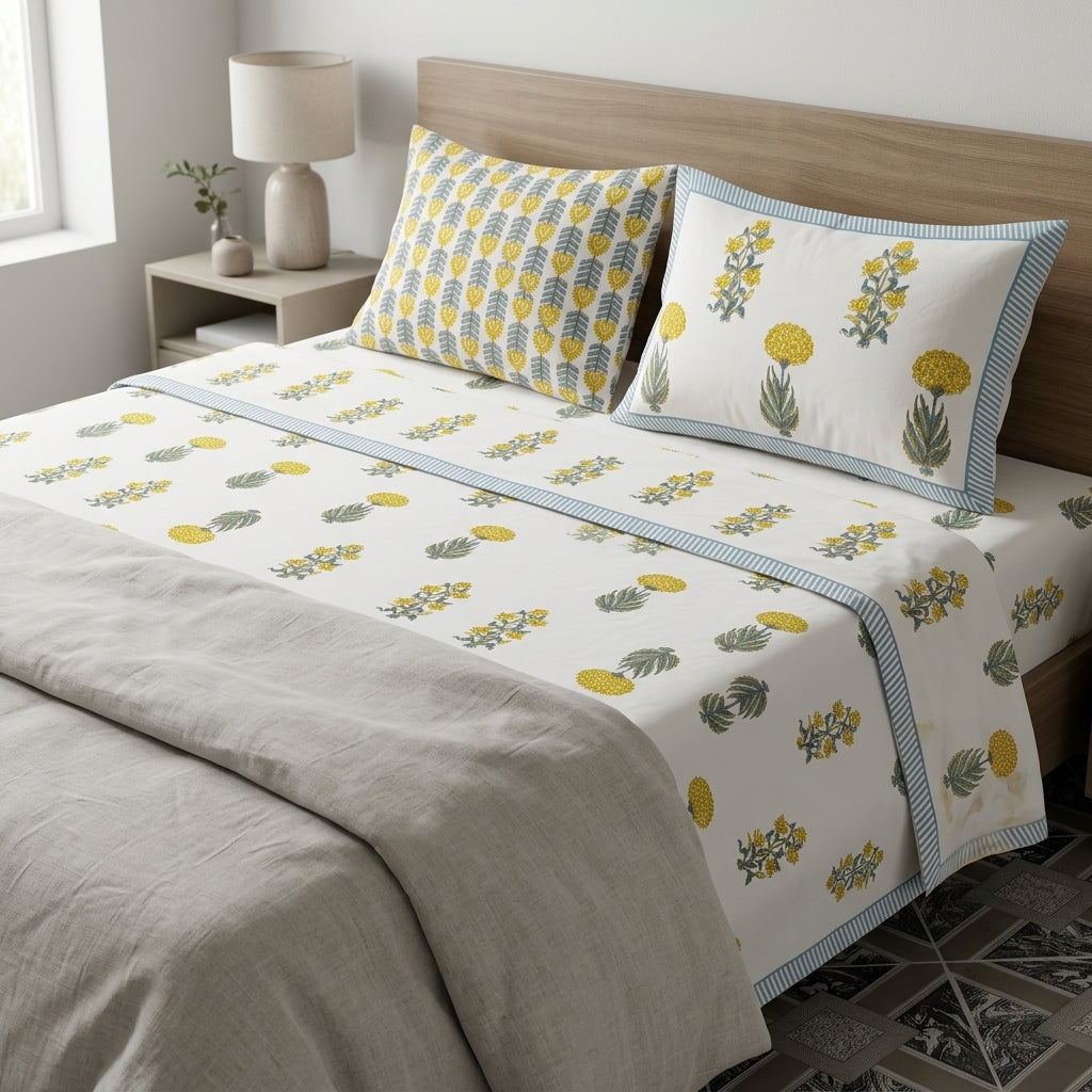 Yellow Marigold King Size Bedsheet