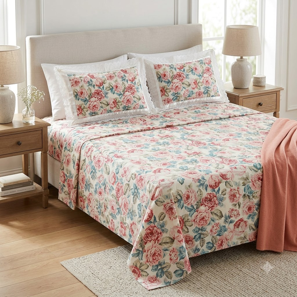 Surkh Rose Bedsheet - King size Bedsheet