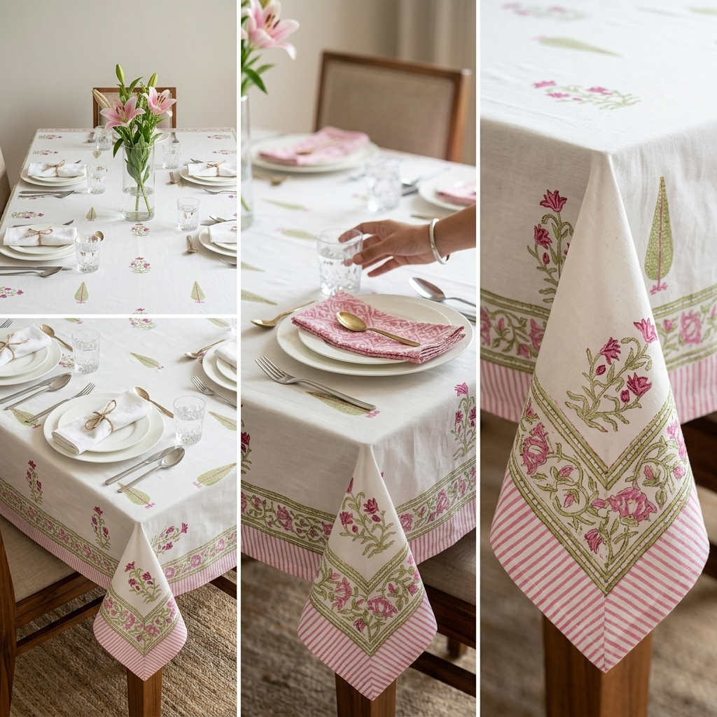 Gulabi Ghanti Table Cover (6 Seater)