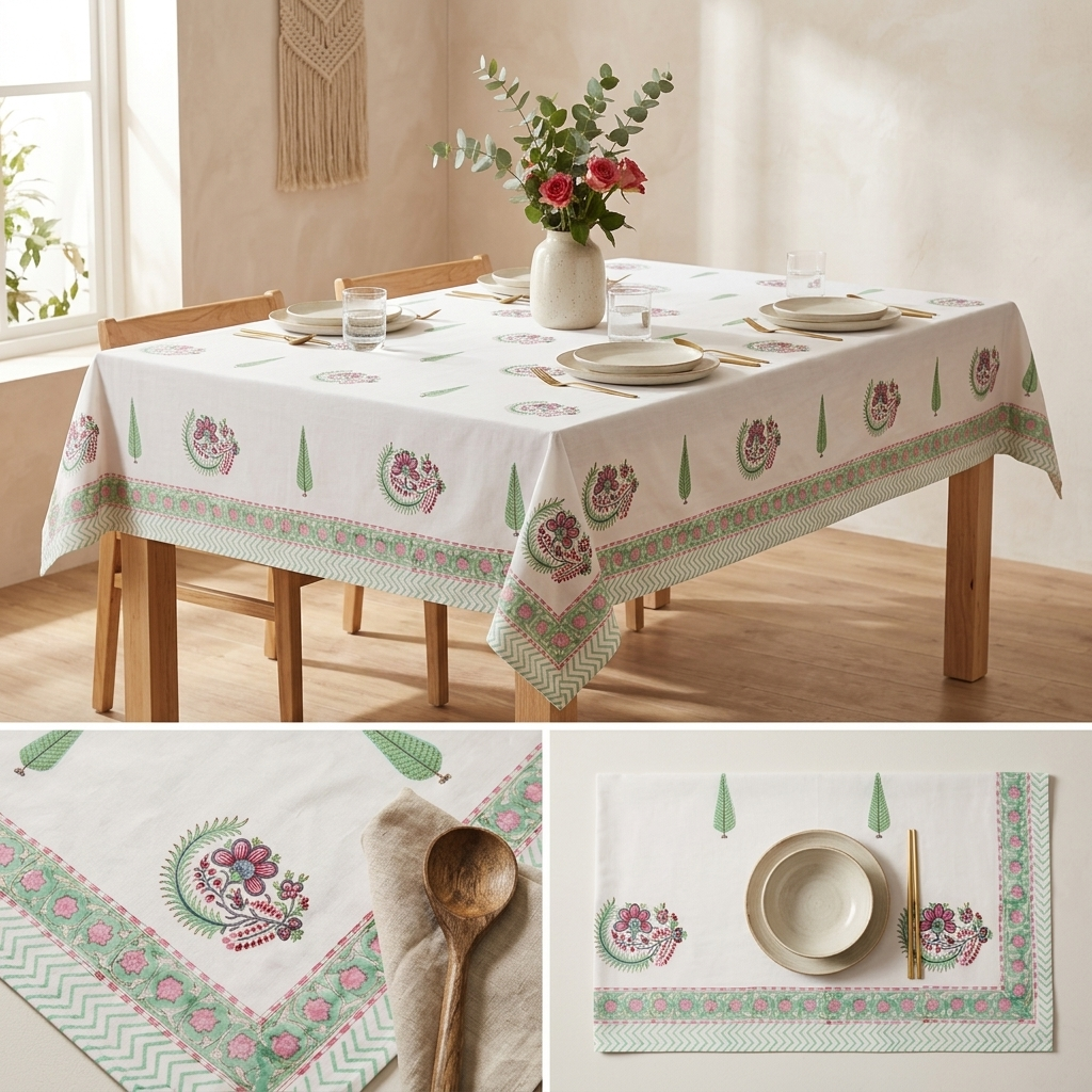 Gulabi Bagh Table Cover (6 Seater)