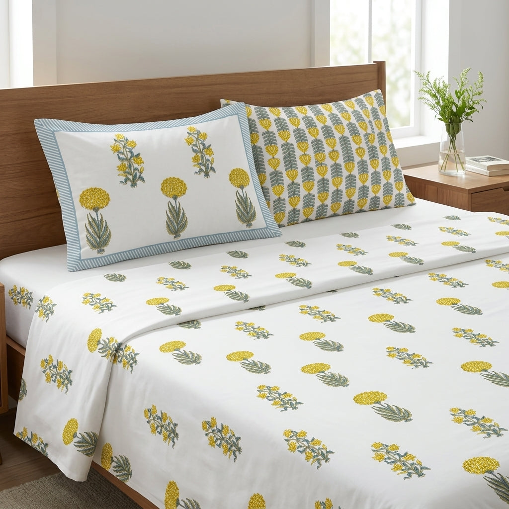 Yellow Marigold King Size Bedsheet