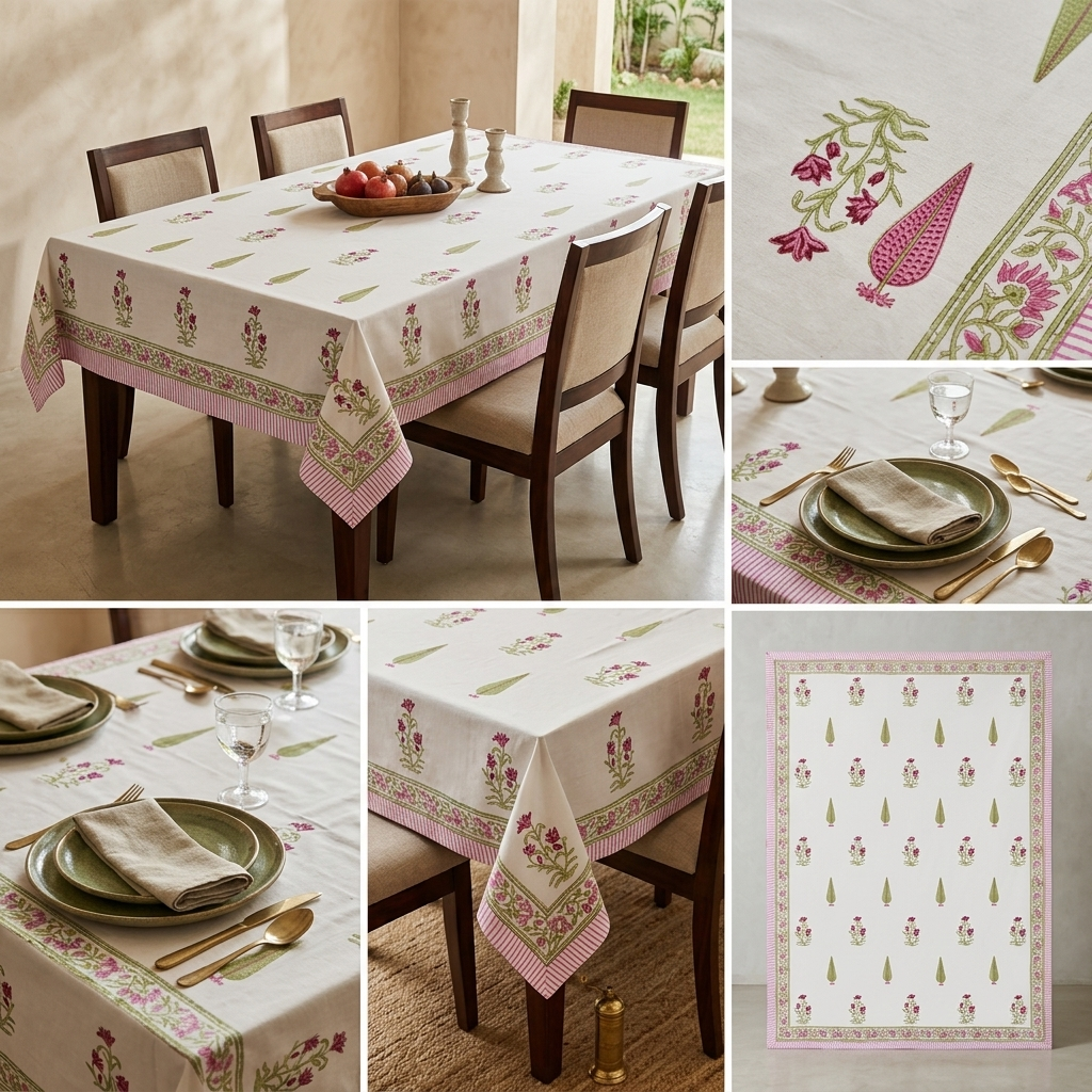 Gulabi Ghanti Table Cover (6 Seater)