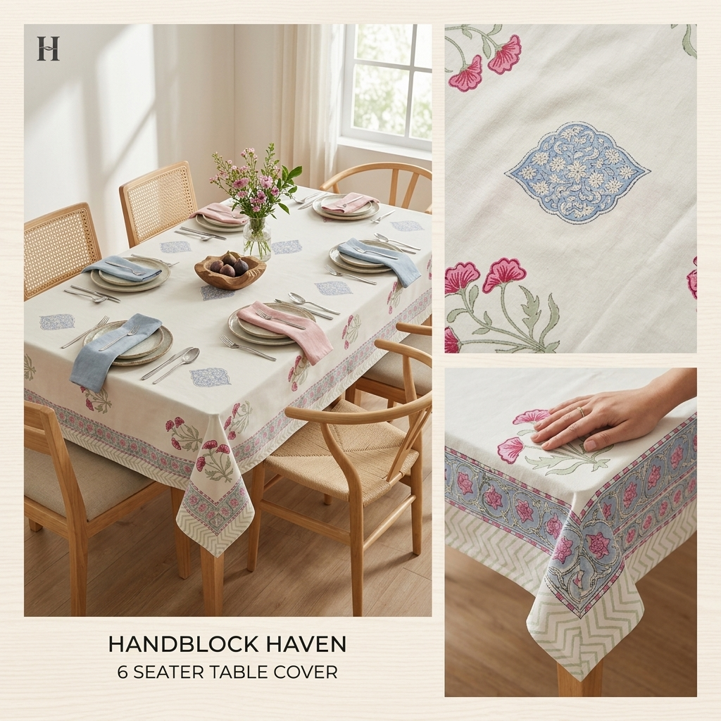 Neeli Boond Bagh Table Cover (6 Seater)