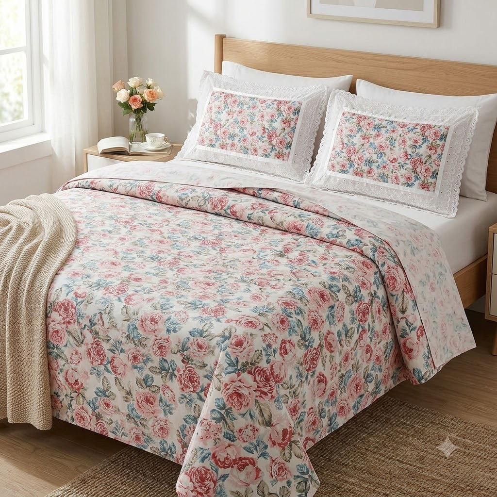 Surkh Rose Bedsheet - King size Bedsheet